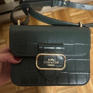 Coach Dark Green Croc-Embossed Crossbody Bag